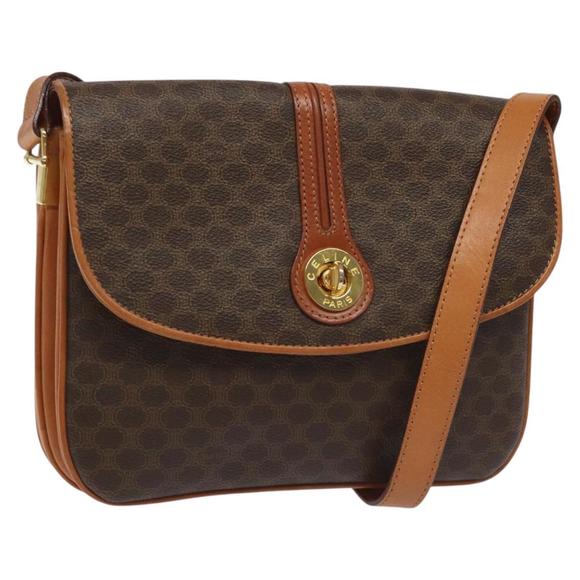 CELINE Macadam Canvas Shoulder Bag PVC Gold Brown Auth 115193V - Picture 1 of 16